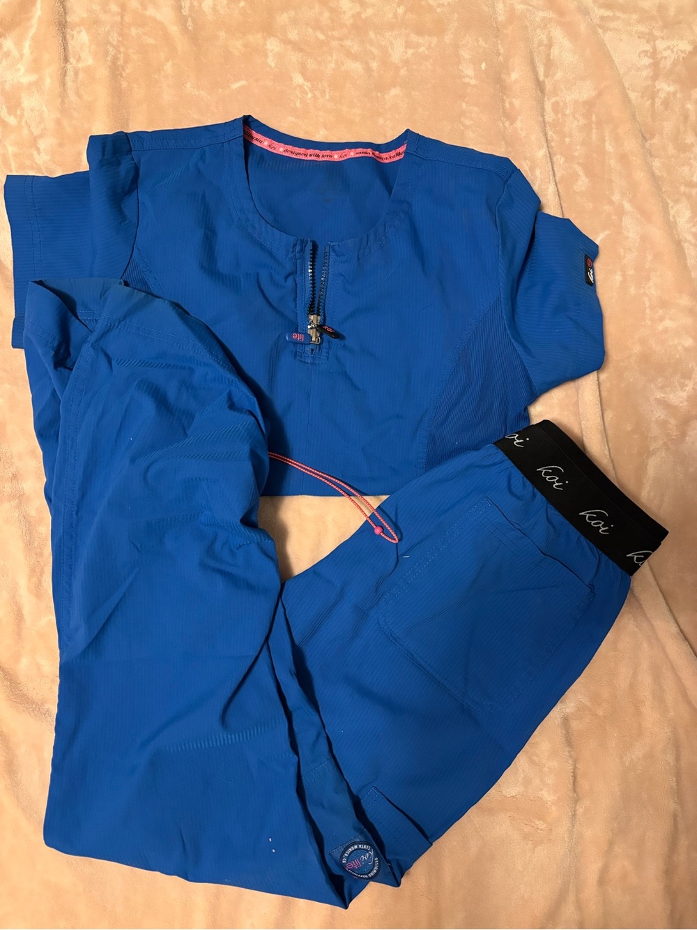 koi Women's Royal Blue Scrub Set with Black Waistband Accent